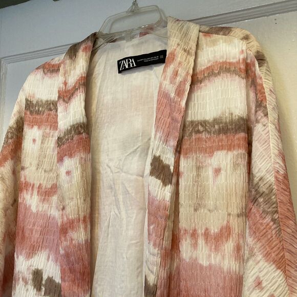 Zara Kimono Pink Tie Dye Smocked Waffle Style Lined Size XS Beachy Boho Chic - Picture 9 of 16
